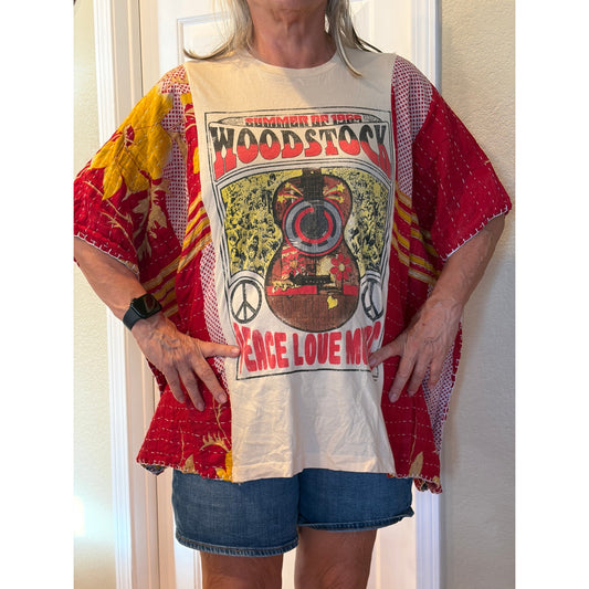 Woodstock Upcycled Tunic Top Shirt OS Bohemian Handmade