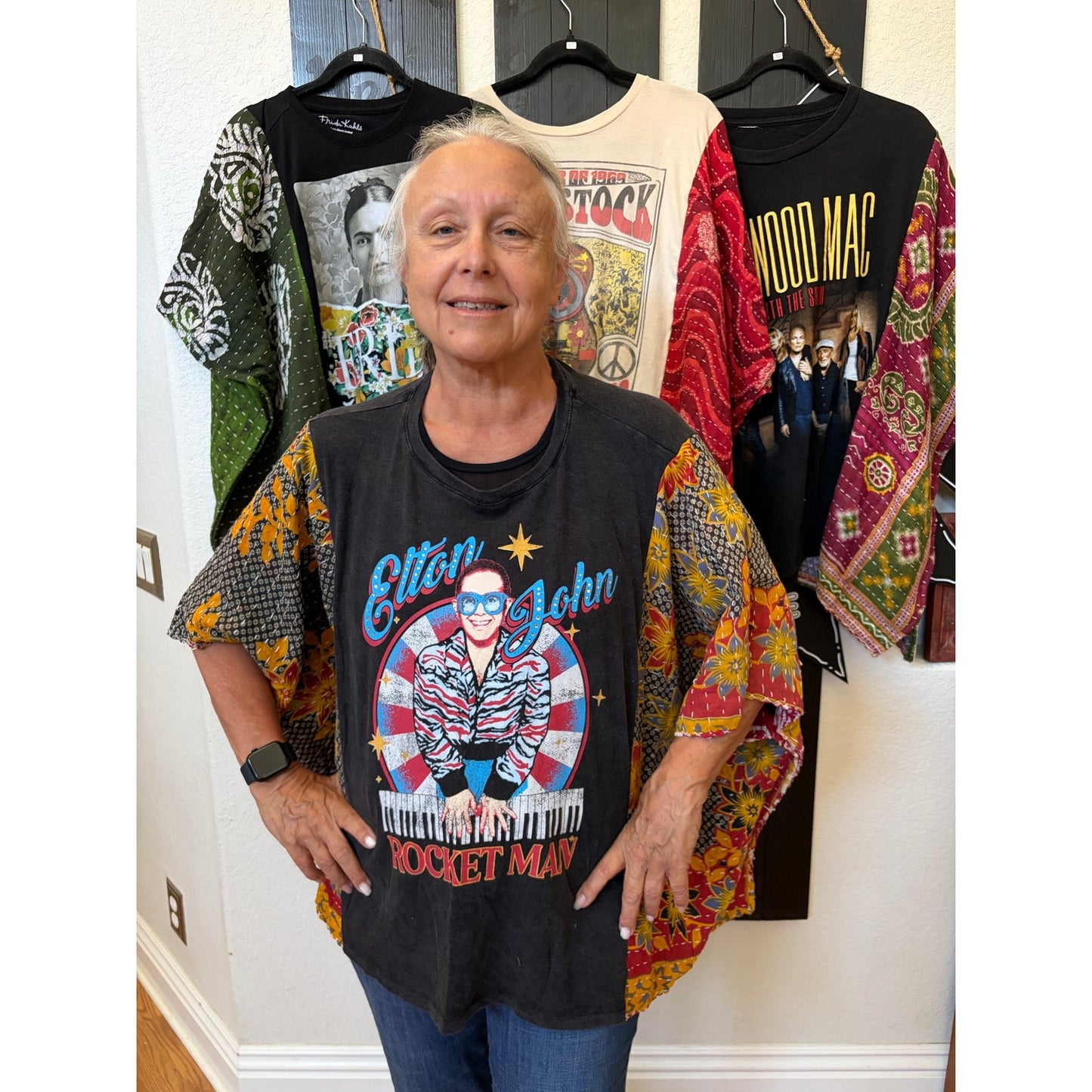 Elton John Upcycled Kantha Tunic Top Shirt OS Handmade Boho