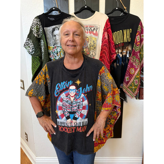 Elton John Upcycled Kantha Tunic Top Shirt OS Handmade Boho