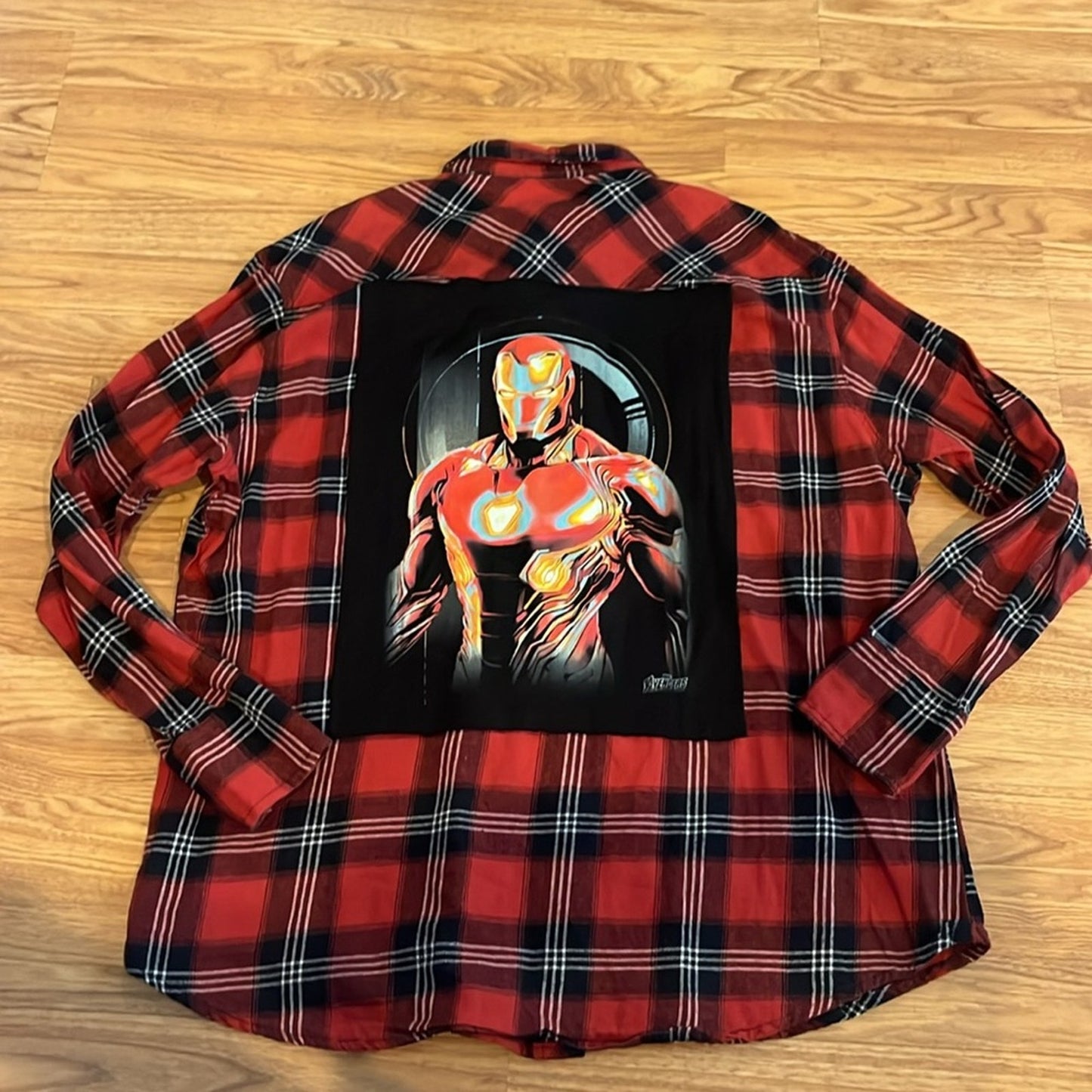 Iron Man upcycled Flannel Shirt unisex Size Large L