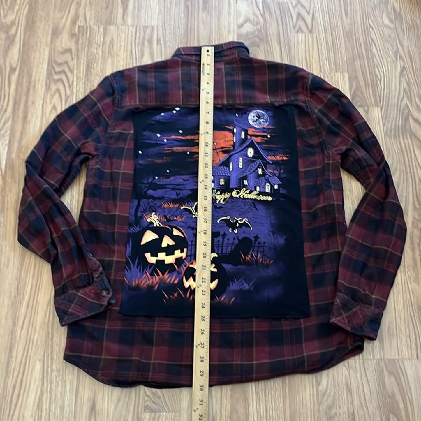 Happy Halloween Upcycled Flannel Shirt by O'Neill unisex Size Large L