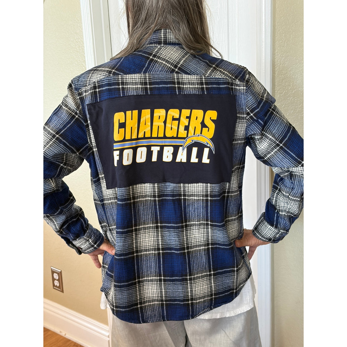 LA Chargers NFL Upcycled Flannel Shirt Unisex Size Medium M