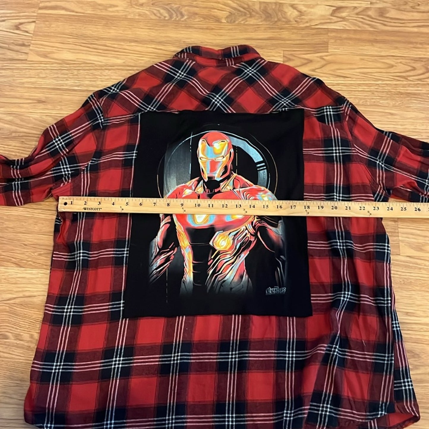 Iron Man upcycled Flannel Shirt unisex Size Large L