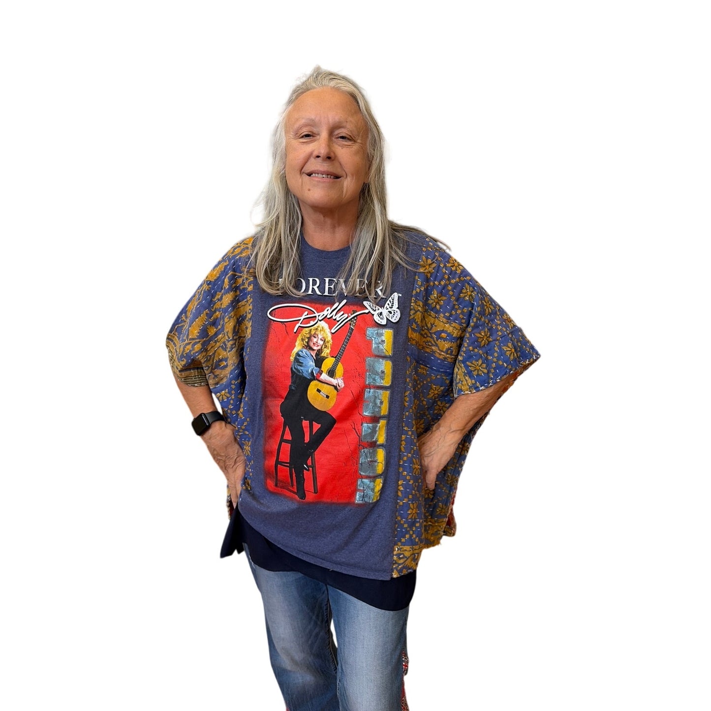 Dolly Parton Upcycled Kantha Tunic Top Shirt OS Handmade Boho