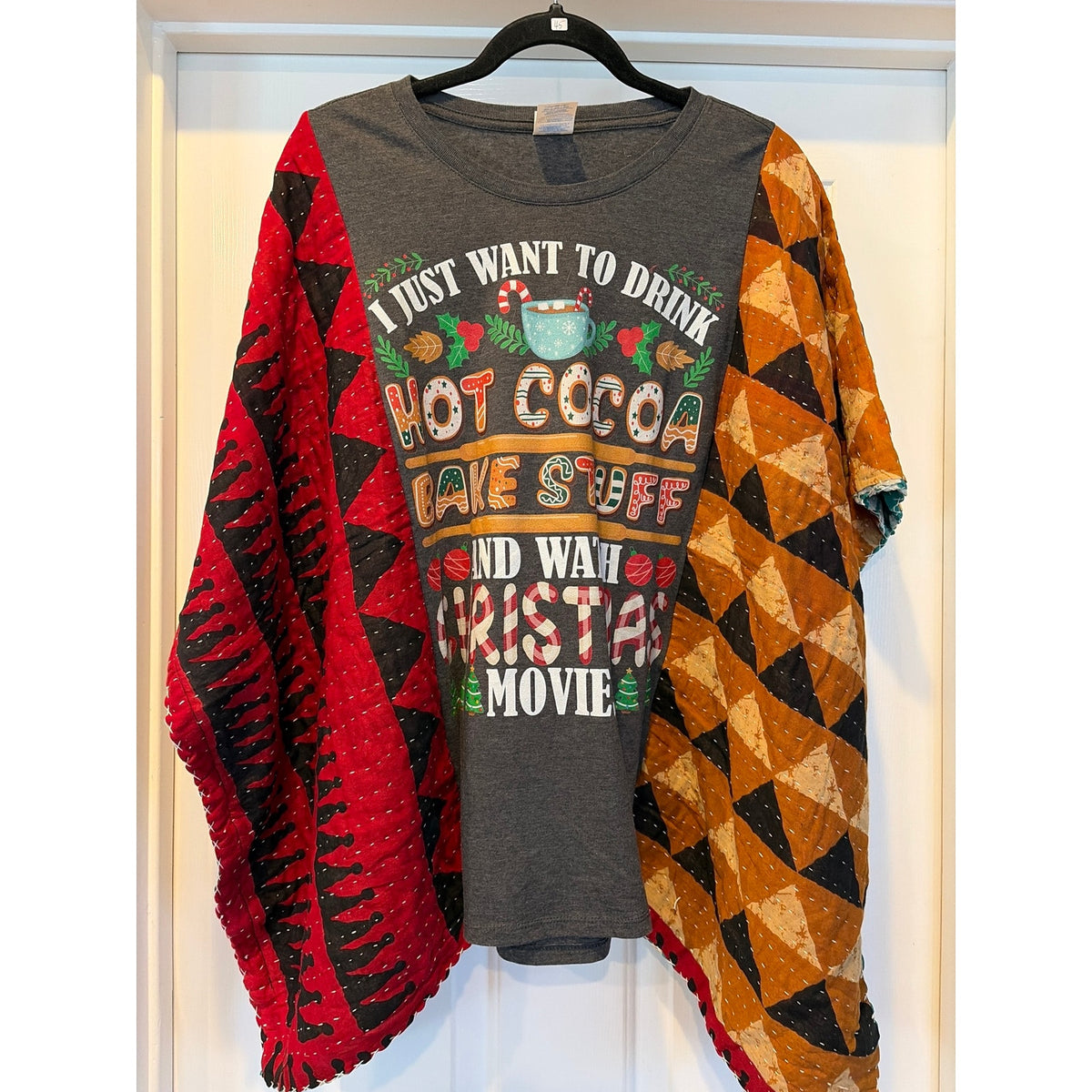 Christmas Bake Stuff Upcycled Kantha Tunic Top Shirt OS Boho