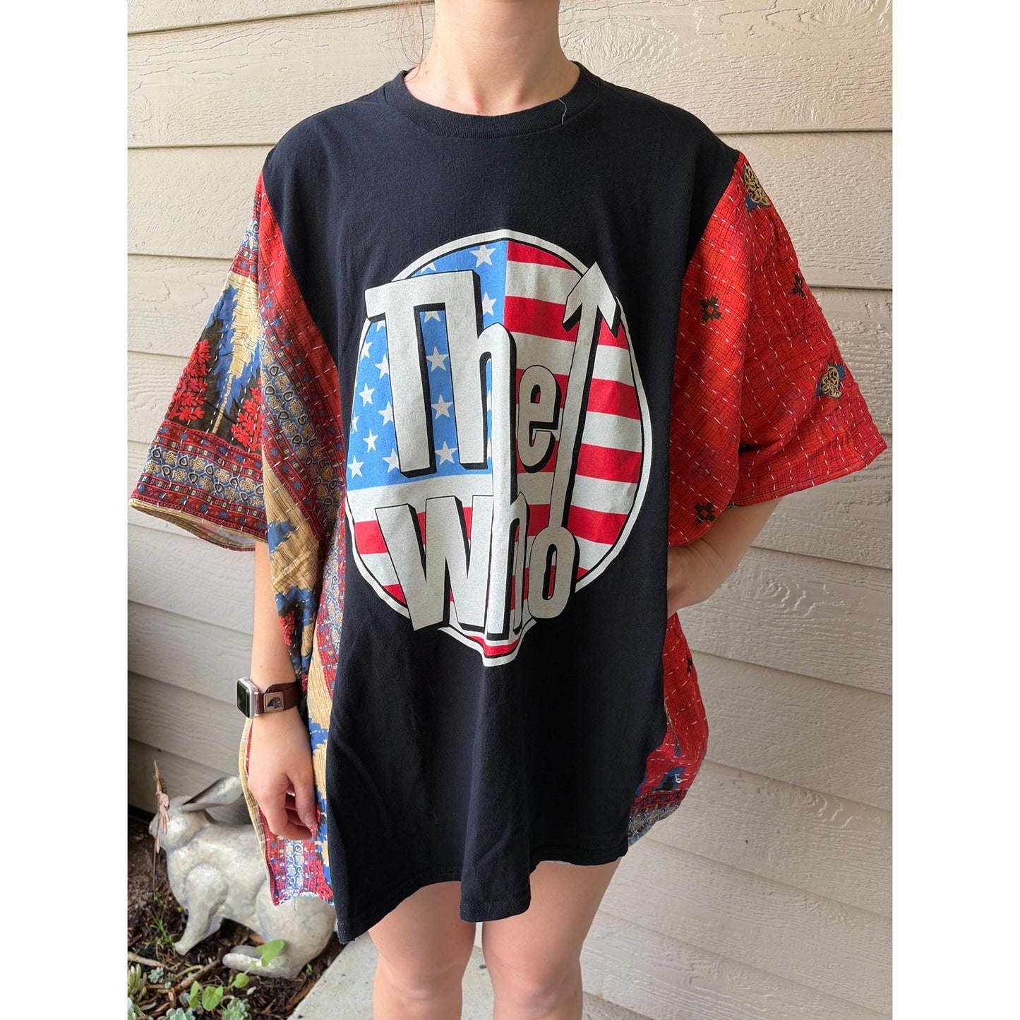 The Who Upcycled Kantha Tunic Top Shirt OS Handmade Boho