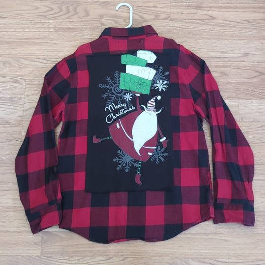 Christmas Santa Flannel Shirt upcycled unisex Size Large