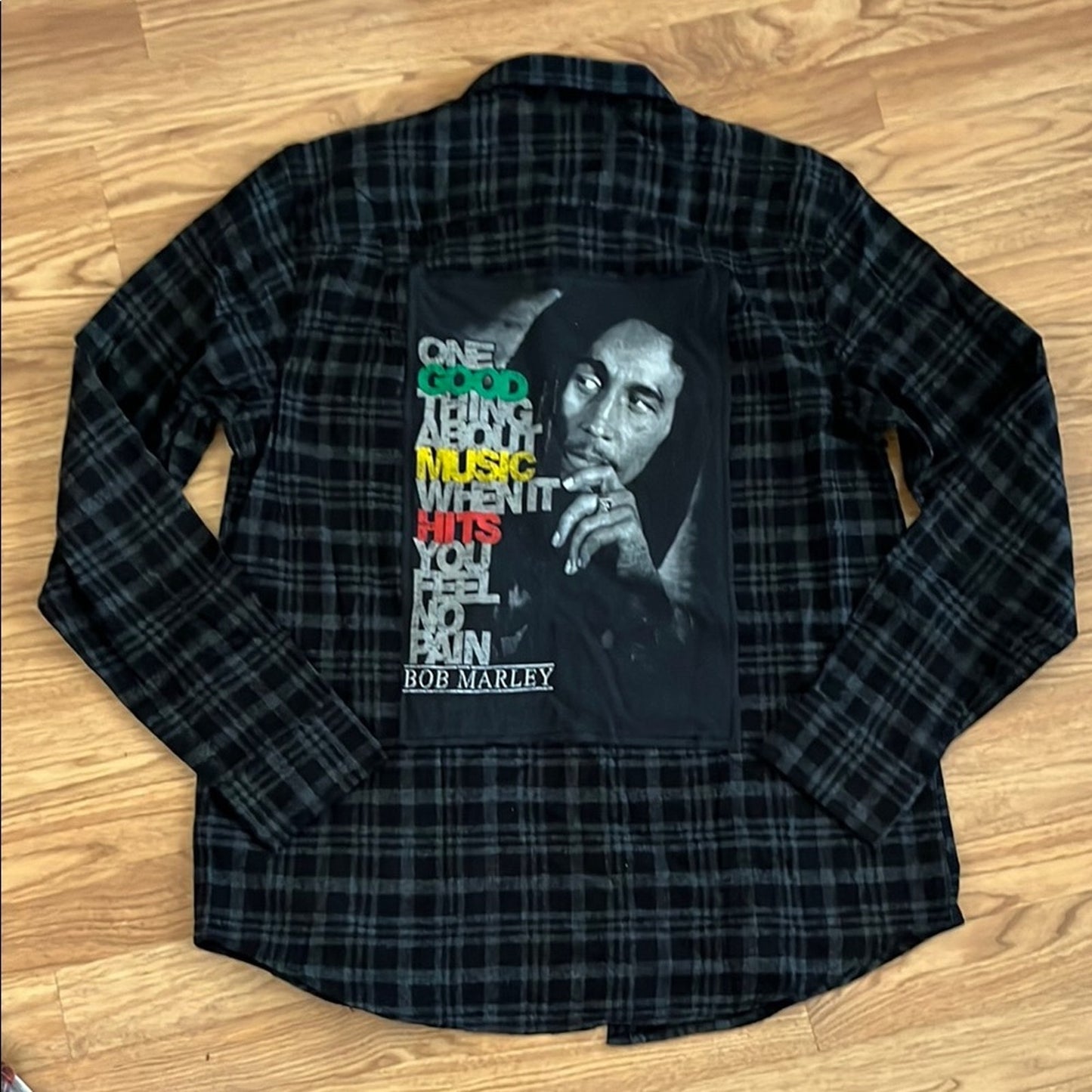 Bob Marley Flannel Shirt upcycled unisex Size Medium M
