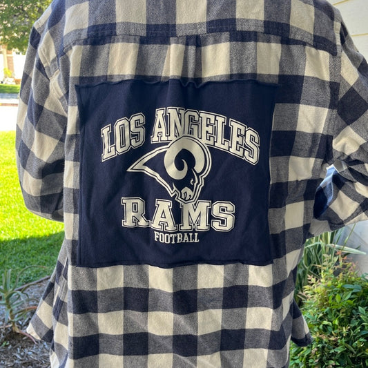 Los Angeles Rams NFL Flannel Shirt upcycled one of a kind size Medium