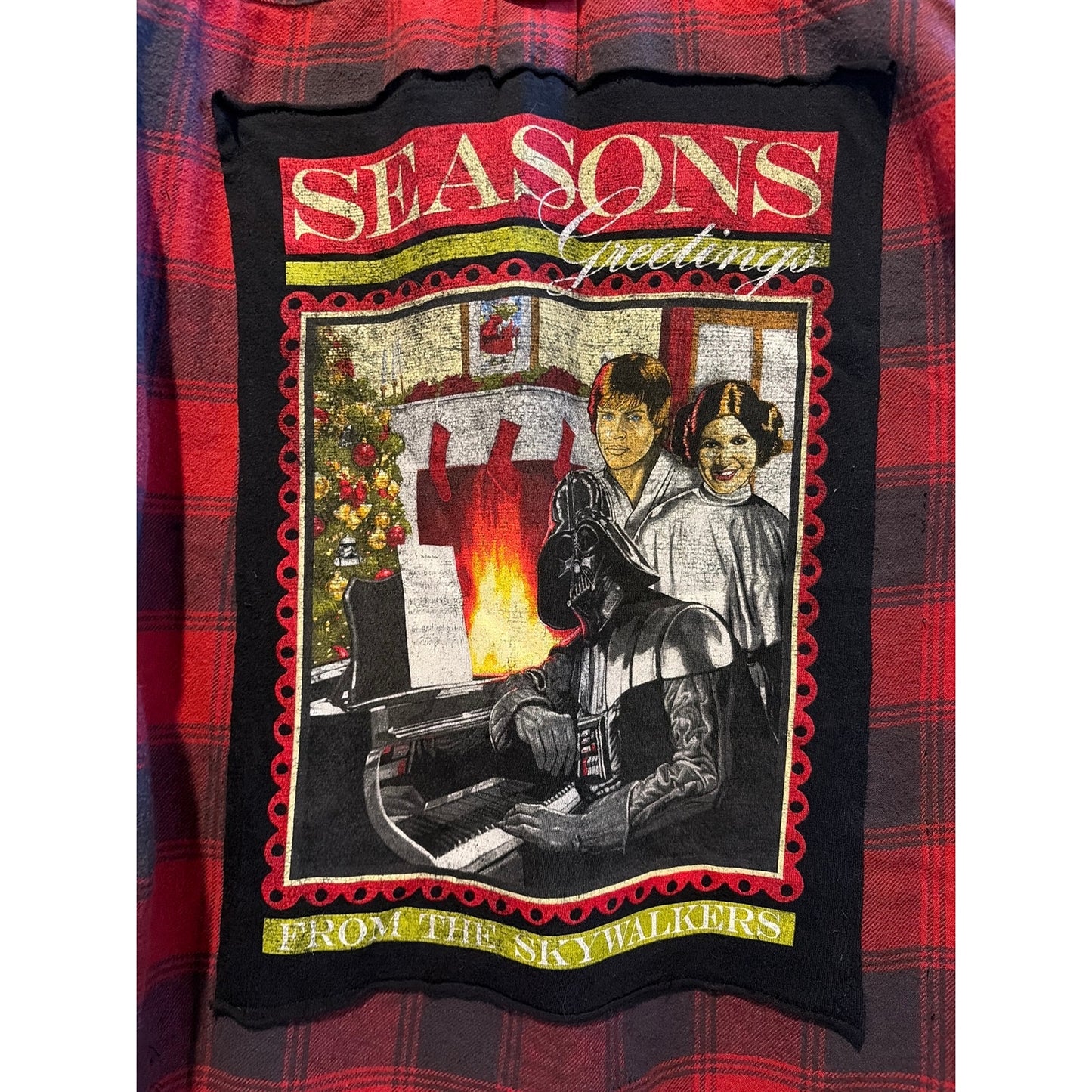 Star Wars Season Greetings Christmas Upcycled Flannel Shirt Unisex Medium M