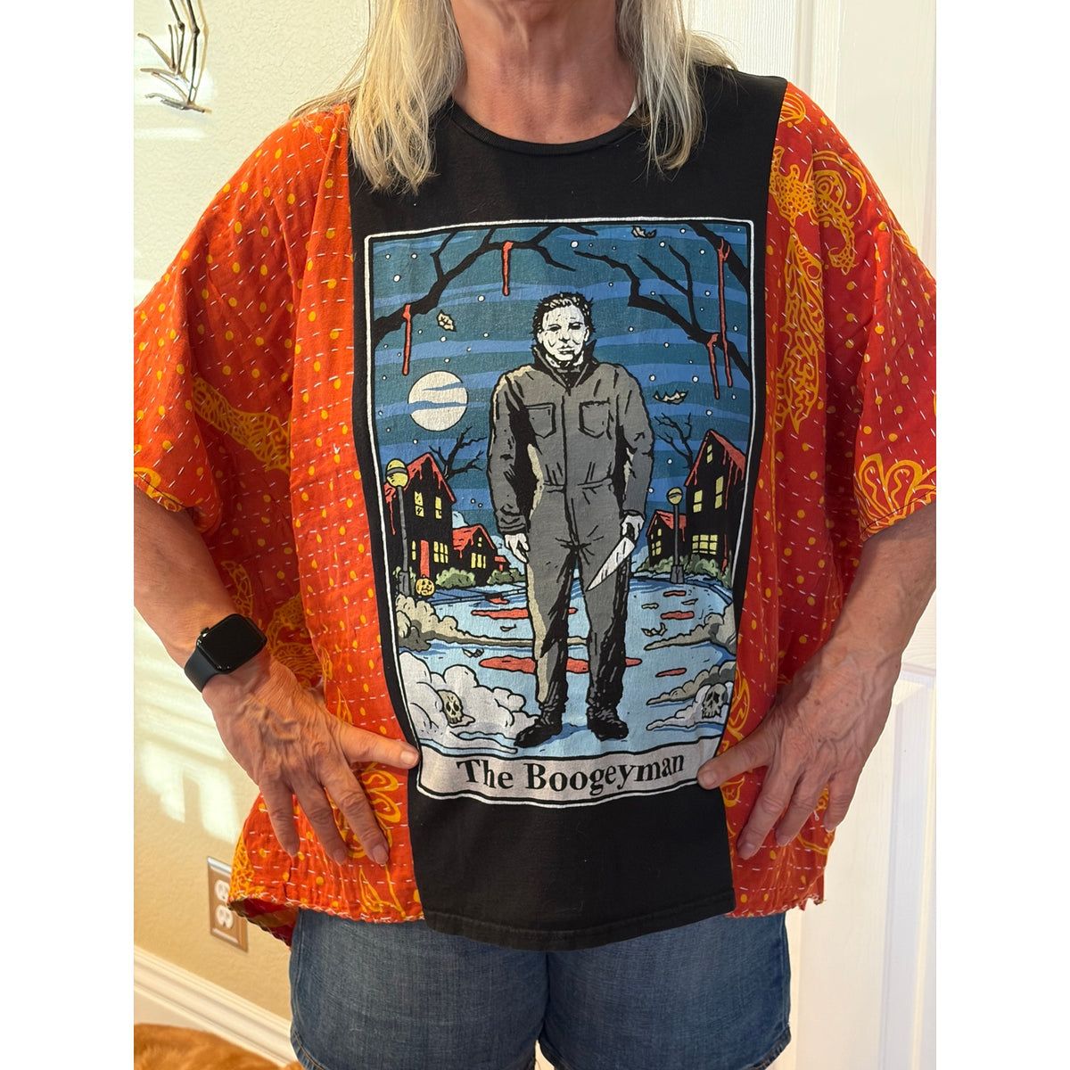 The Boogeyman Halloween Upcycled Kantha Tunic Top Shirt OS