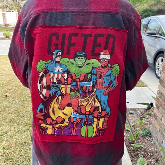 Gifted Christmas Holiday Upcycled Flannel Shirt unisex Size Large L