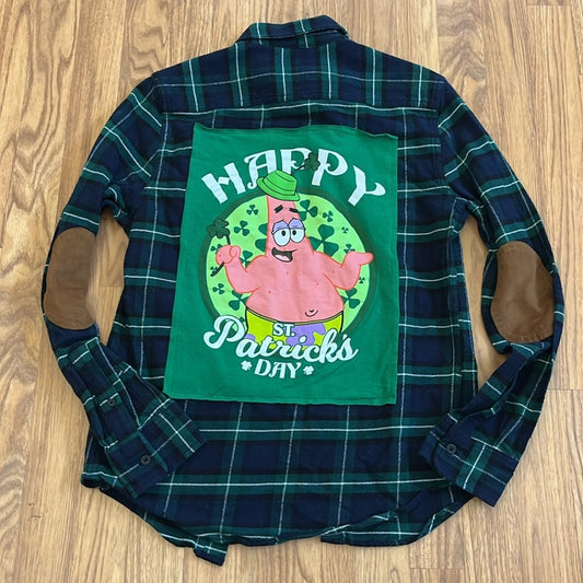 Happy St. Patricks Day Flannel Shirt upcycled unisex Size XS X-Small