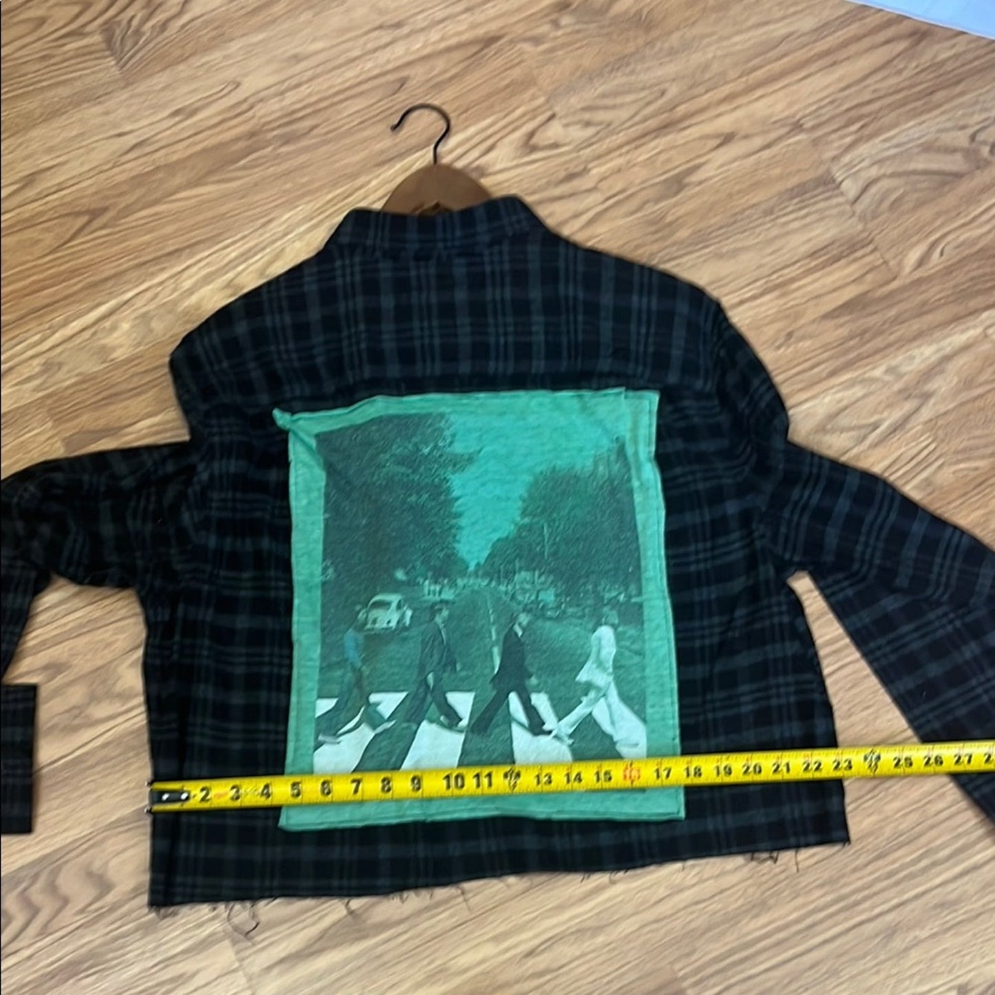 The Beatles Abby Road Upcycled Flannel Shirt Handmade Unisex Size XL Cropped