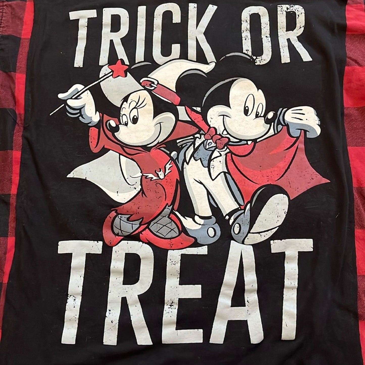 Mickey and Minnie Trick or Treat Halloween Flannel Shirt upcycled unisex Small