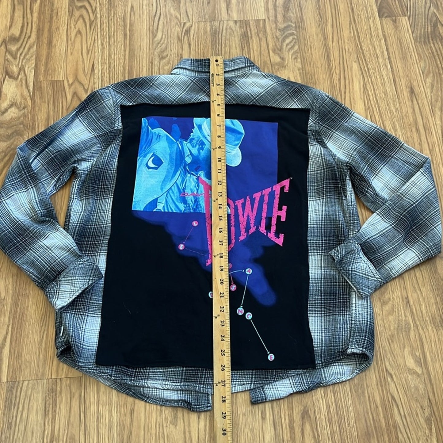 David Bowie Flannel Shirt upcycled unisex Size Medium M