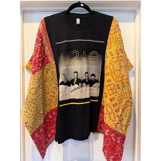U2 Upcycled Kantha Tunic Top Shirt OS Handmade Boho