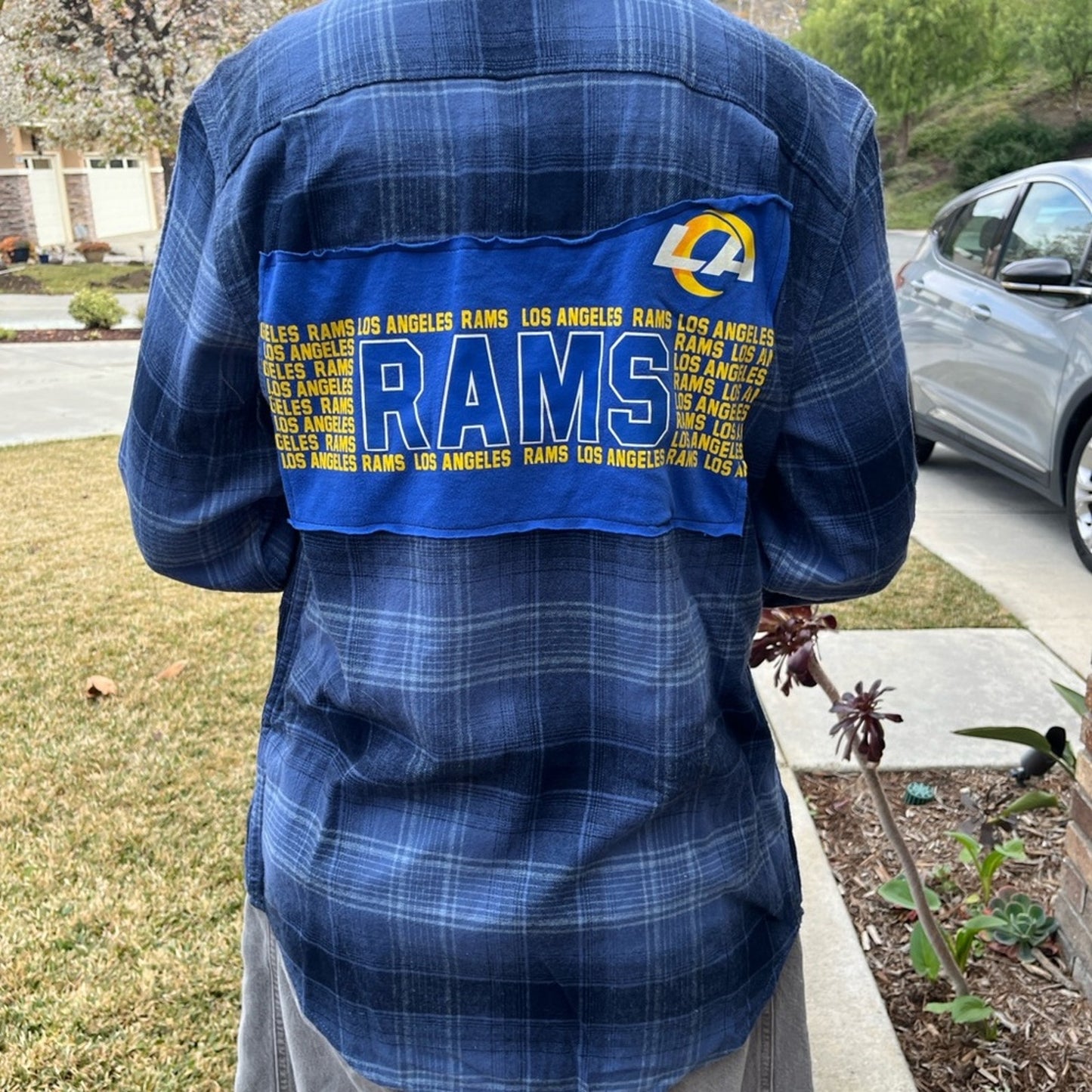 LA Rams NFL Upcycled Flannel Shirt Unisex Size Small S