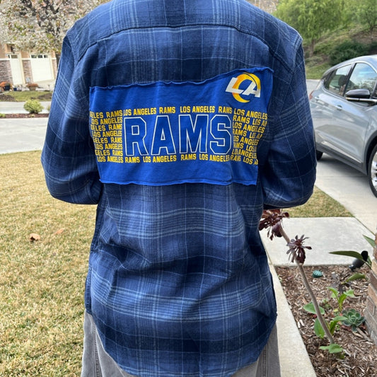 LA Rams NFL Upcycled Flannel Shirt Unisex Size Small S
