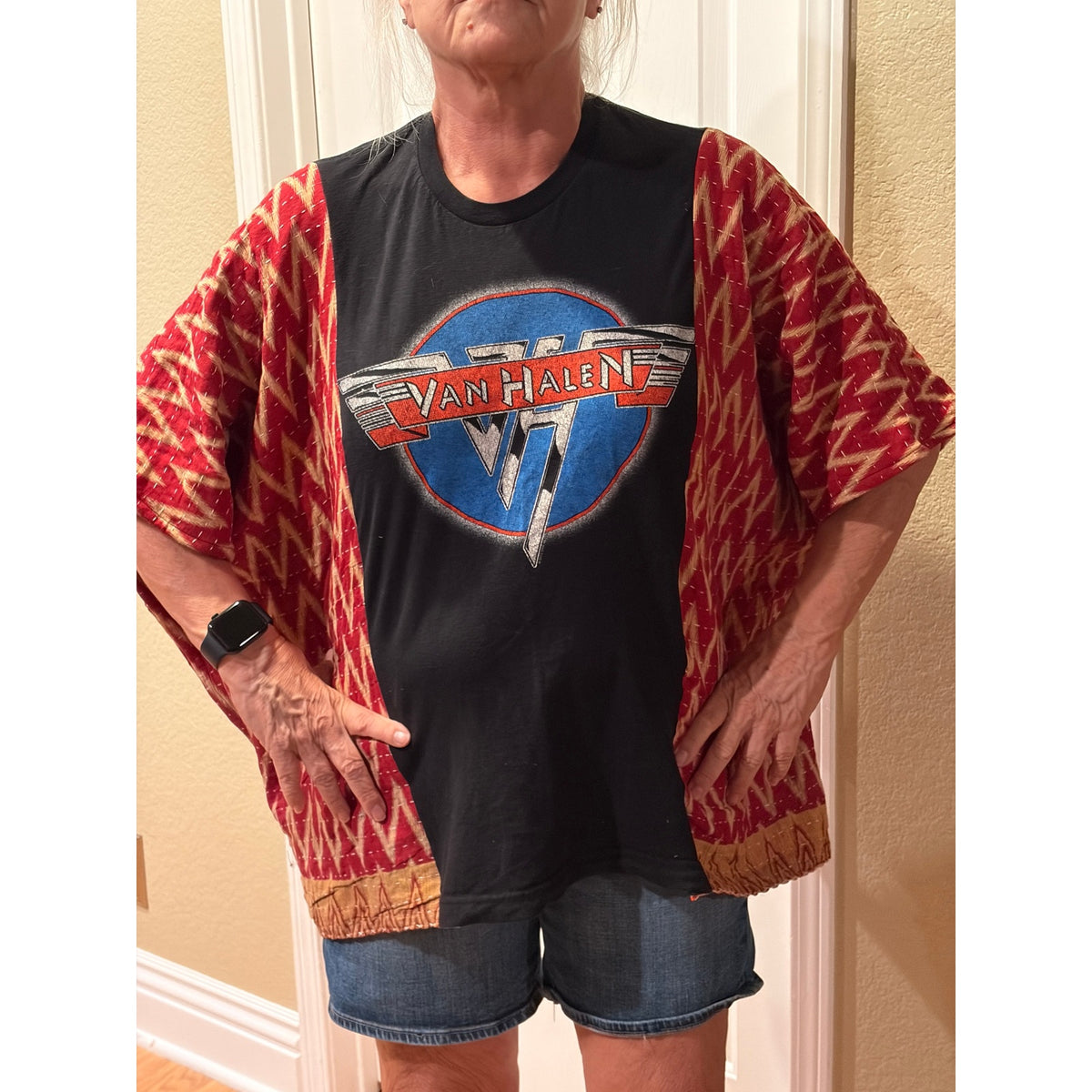 Van Halen Upcycled Kantha Tunic Top Shirt OS Handmade Boho