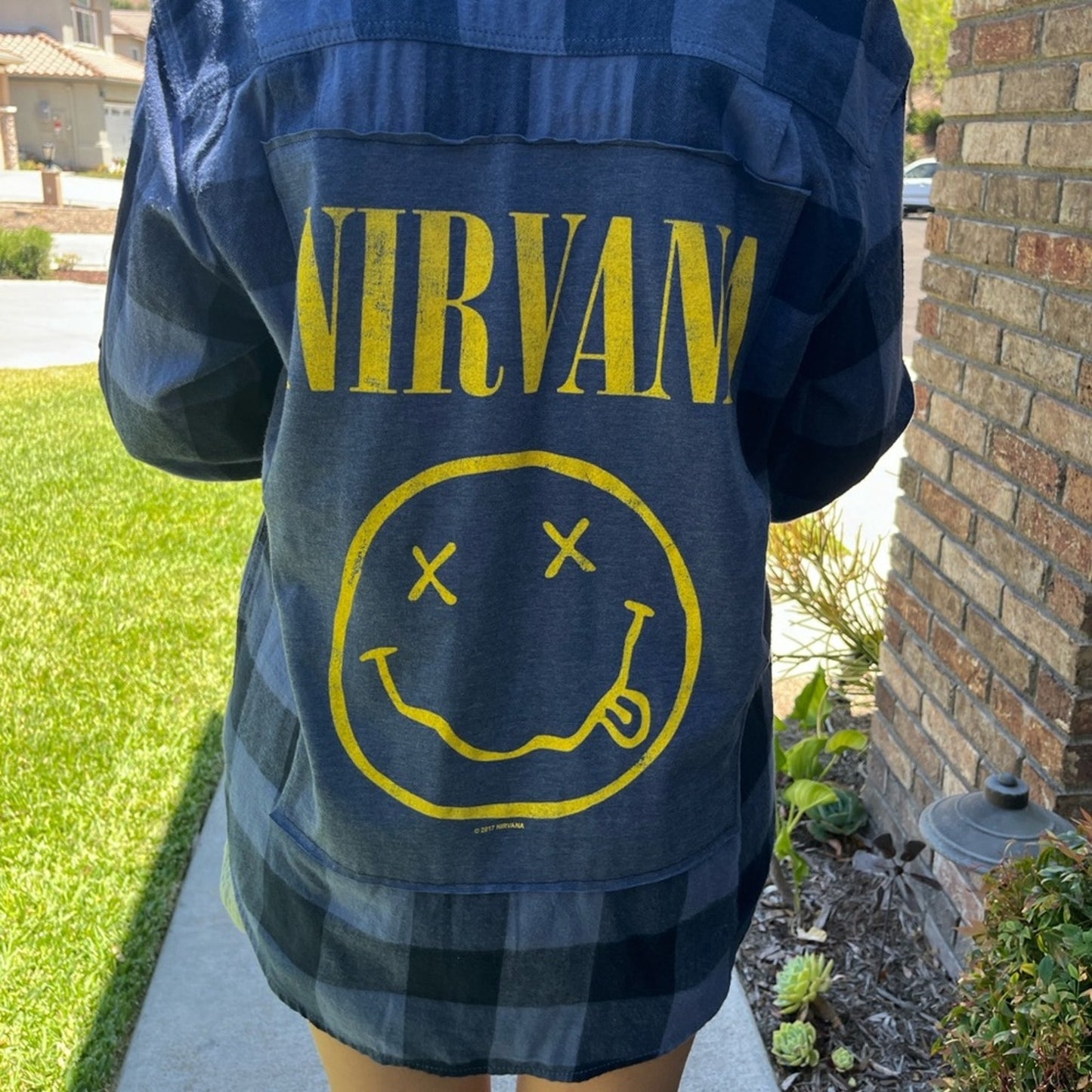 Nirvana Upcycled Flannel Shirt Handmade Unisex Size Medium M