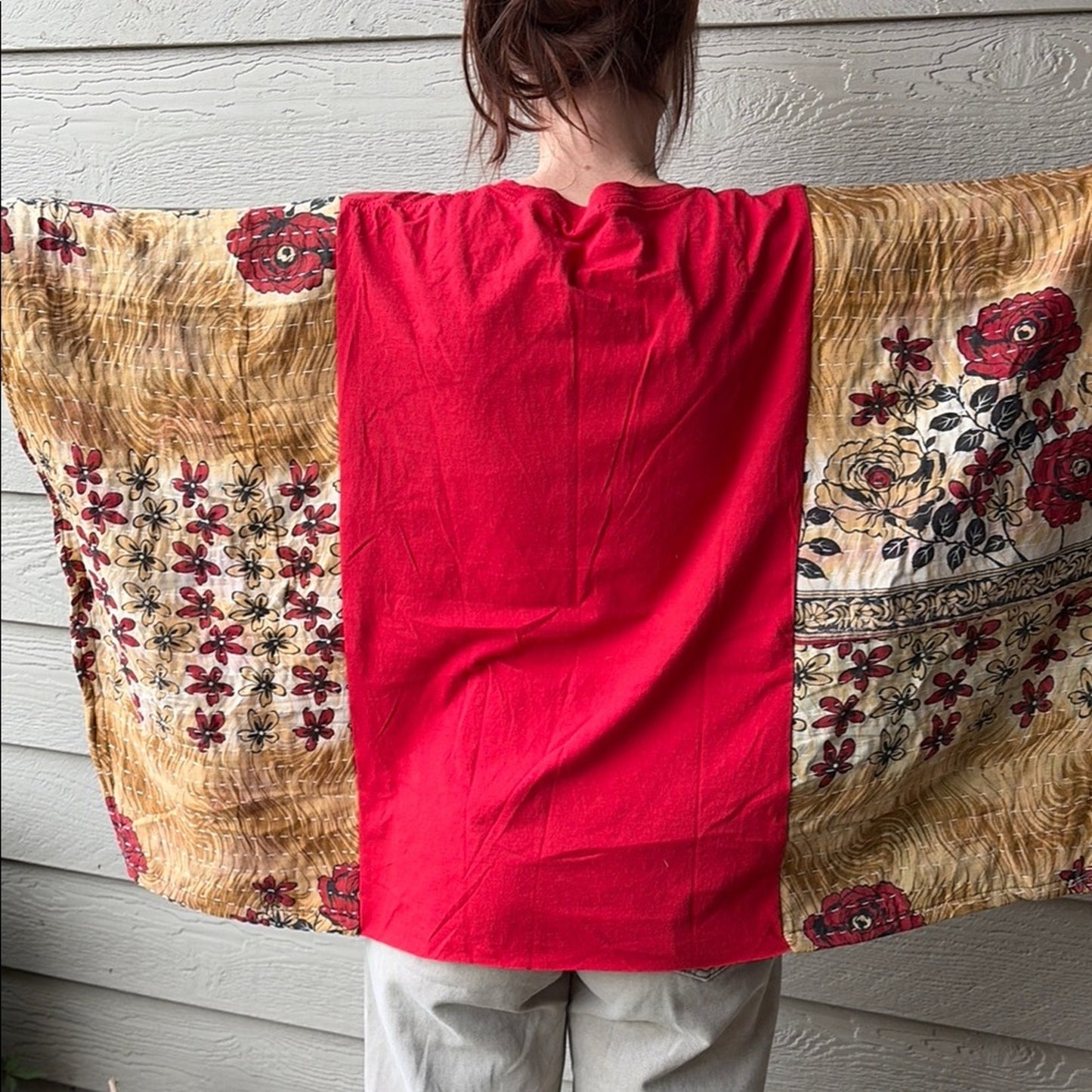 Christmas Vacation Upcycled Kantha Tunic Top Shirt OS Handmade  Bohemian