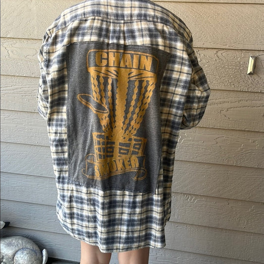 Chain Smoker Upcycled Flannel Shirt Size Large L Handmade