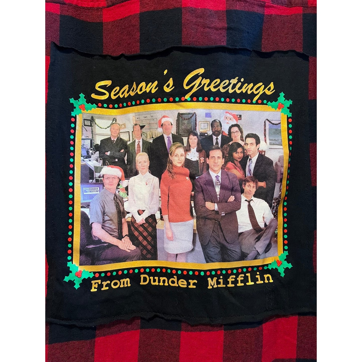 The Office Dunder Mifflin Christmas Flannel Shirt upcycled unisex Large L