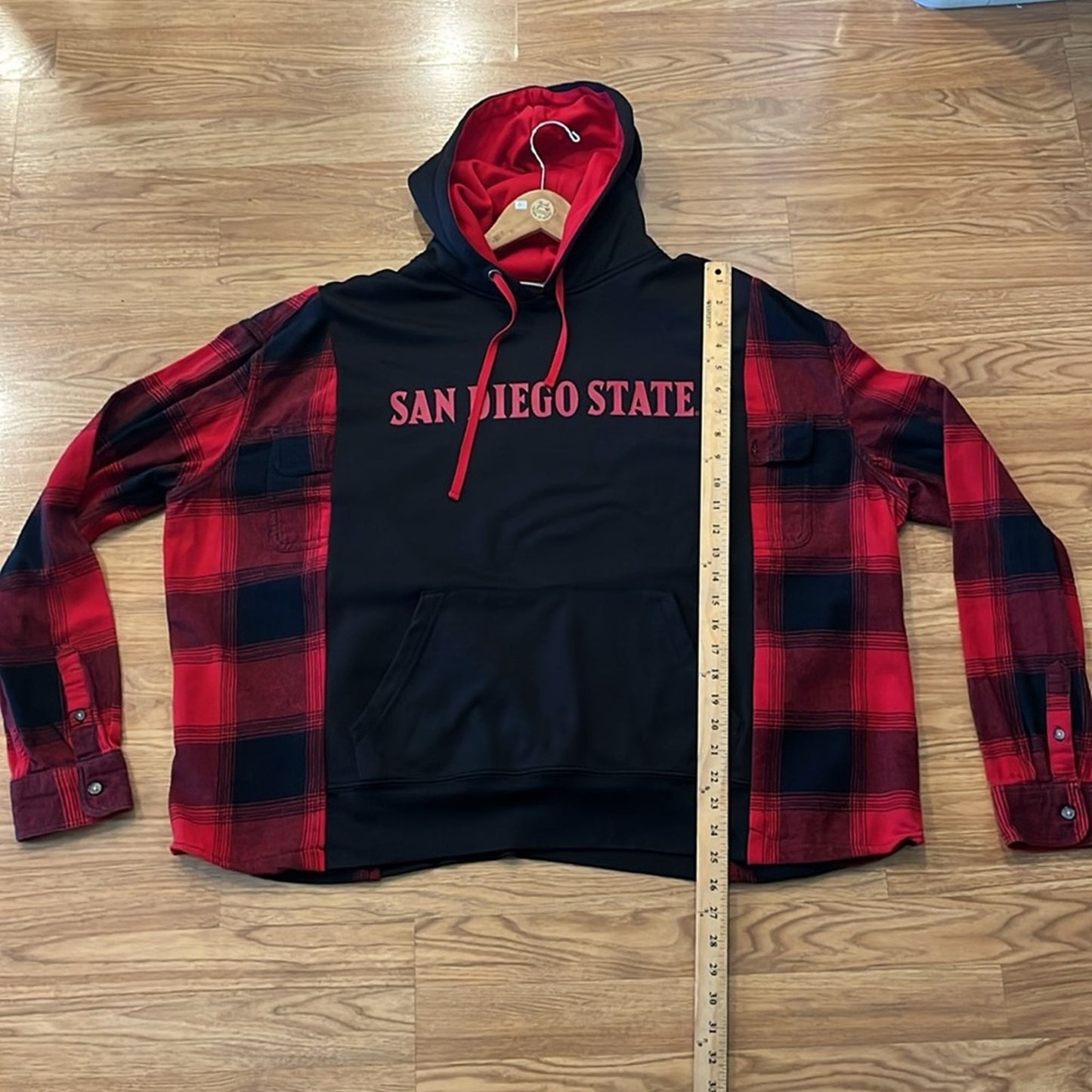 San Diego State Upcycled Flannel Sweatshirt Hoodie Unisex OS One Size