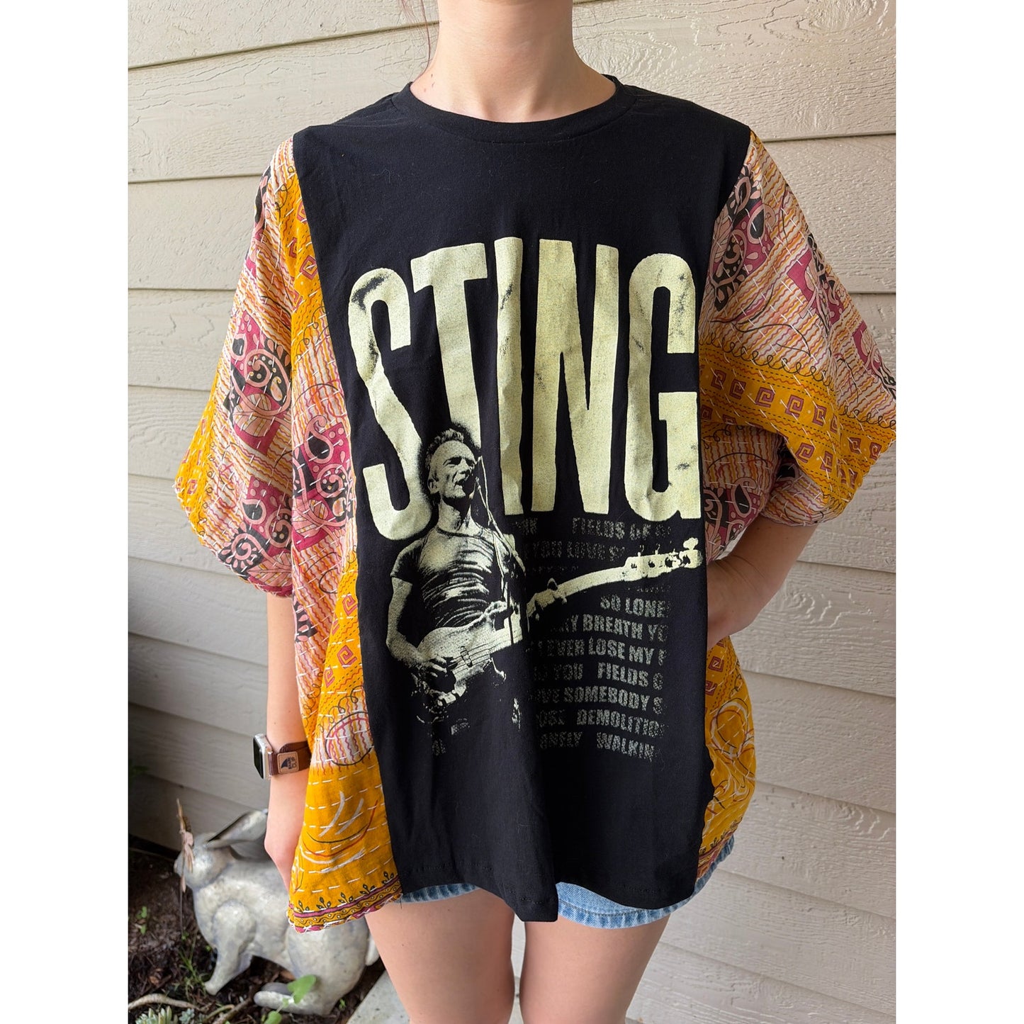 Sting Upcycled Kantha Tunic Top Shirt OS Handmade Bohemian Hippie