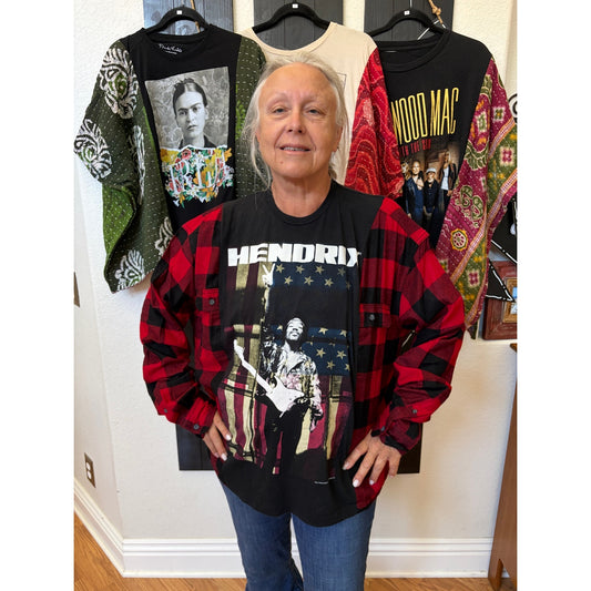 Jimi Hendrix Upcycled Flannel Sweatshirt Shirt Oversize Unisex