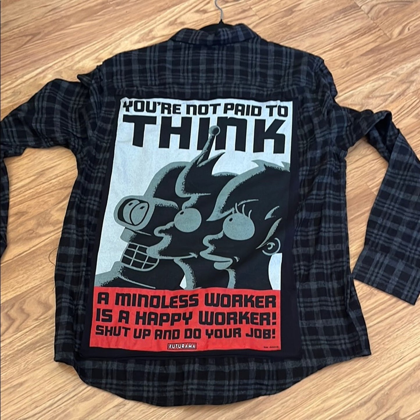 Futurama Upcycled Flannel Shirt Handmade Unisex Size Medium M