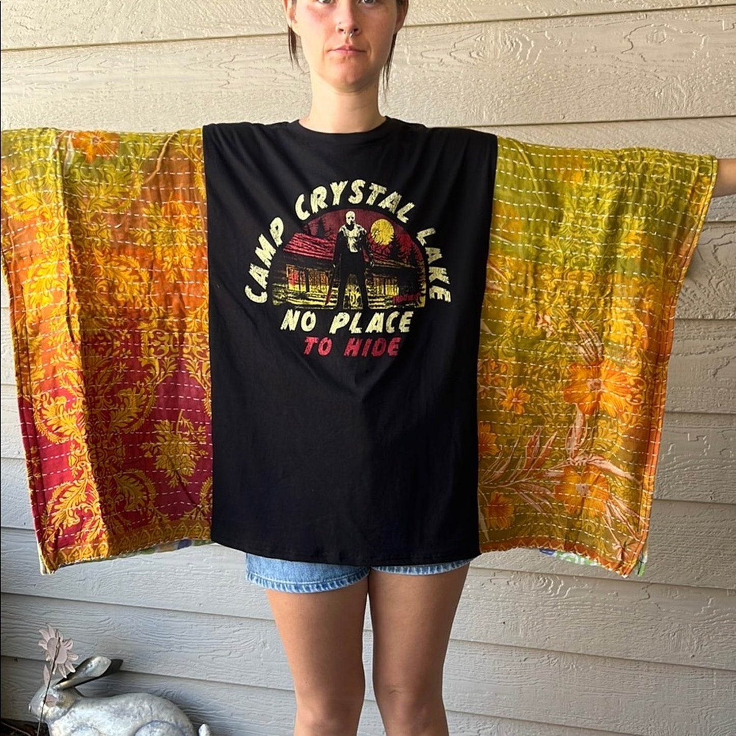 Camp Crystal Lake Upcycled Kantha Tunic Top Shirt OS Handmade Bohemian Hippie