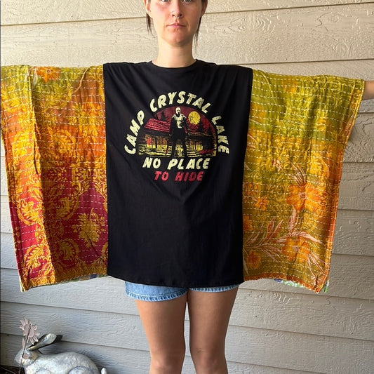 Camp Crystal Lake Upcycled Kantha Tunic Top Shirt OS Handmade Bohemian Hippie