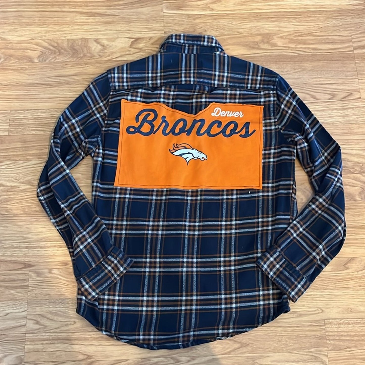 Denver Broncos Flannel Shirt upcyced unisex Size Small S
