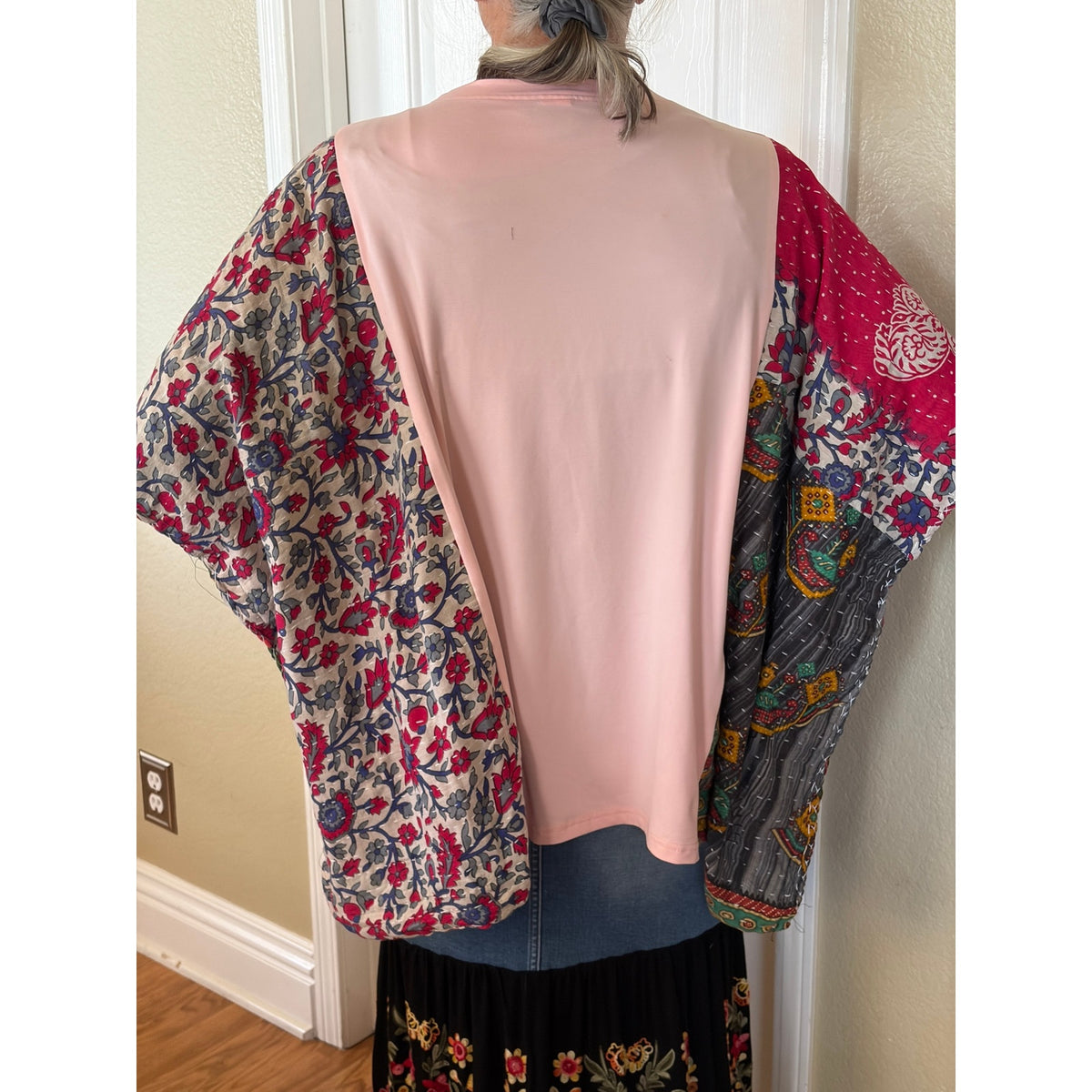 Christmas Upcycled Kantha Tunic Top Shirt OS Handmade Boho