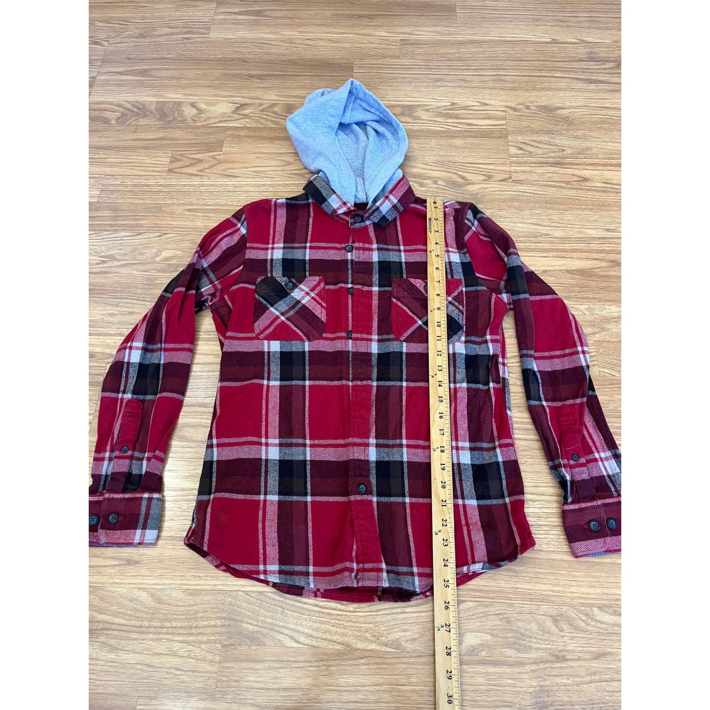 Boys in the Hood Flannel Shirt with hood upcycled one of a kind unisex small