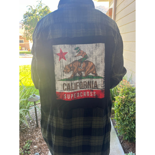 California Supercross Flannel Shirt upcycled one of a kind XXL unisex