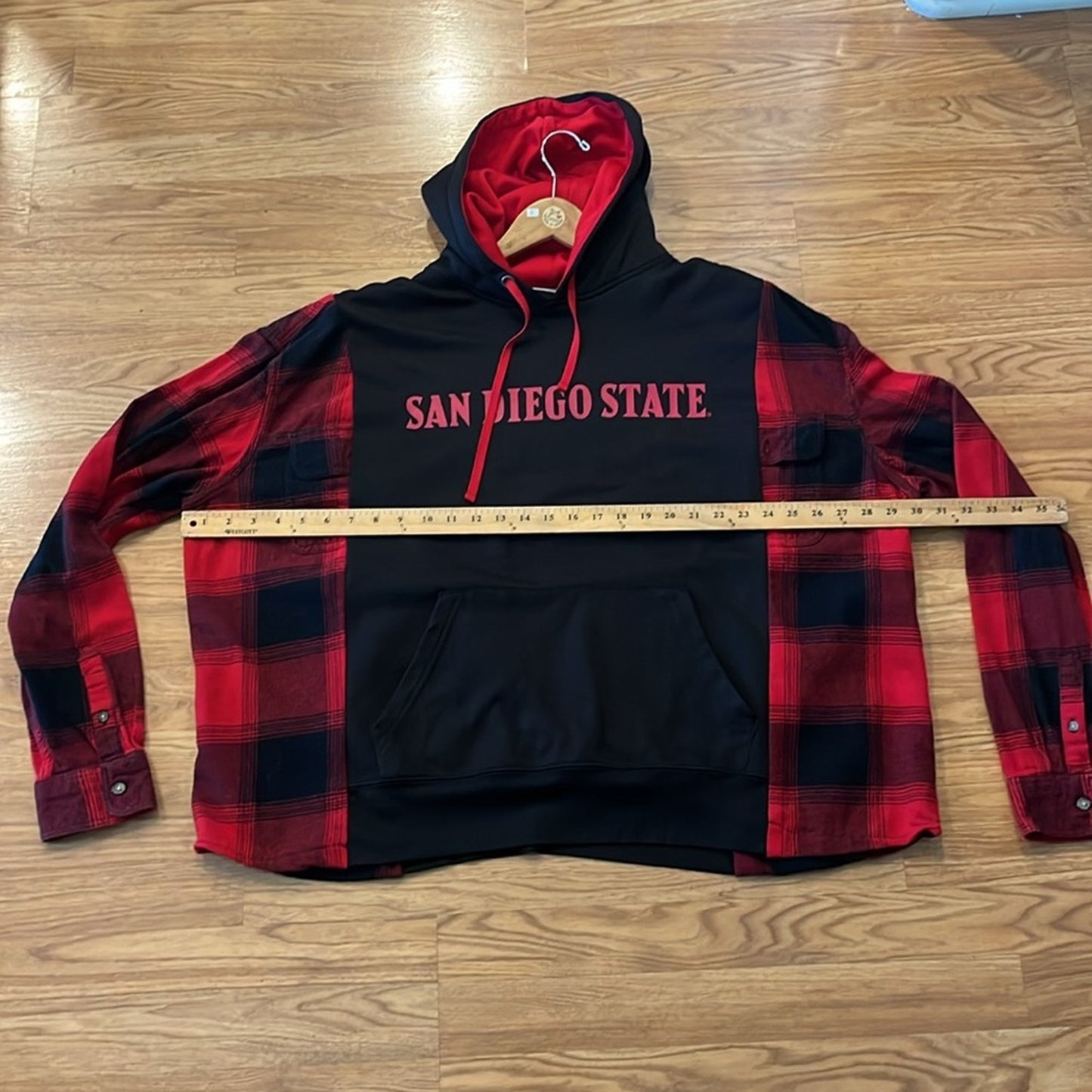 San Diego State Upcycled Flannel Sweatshirt Hoodie Unisex OS One Size