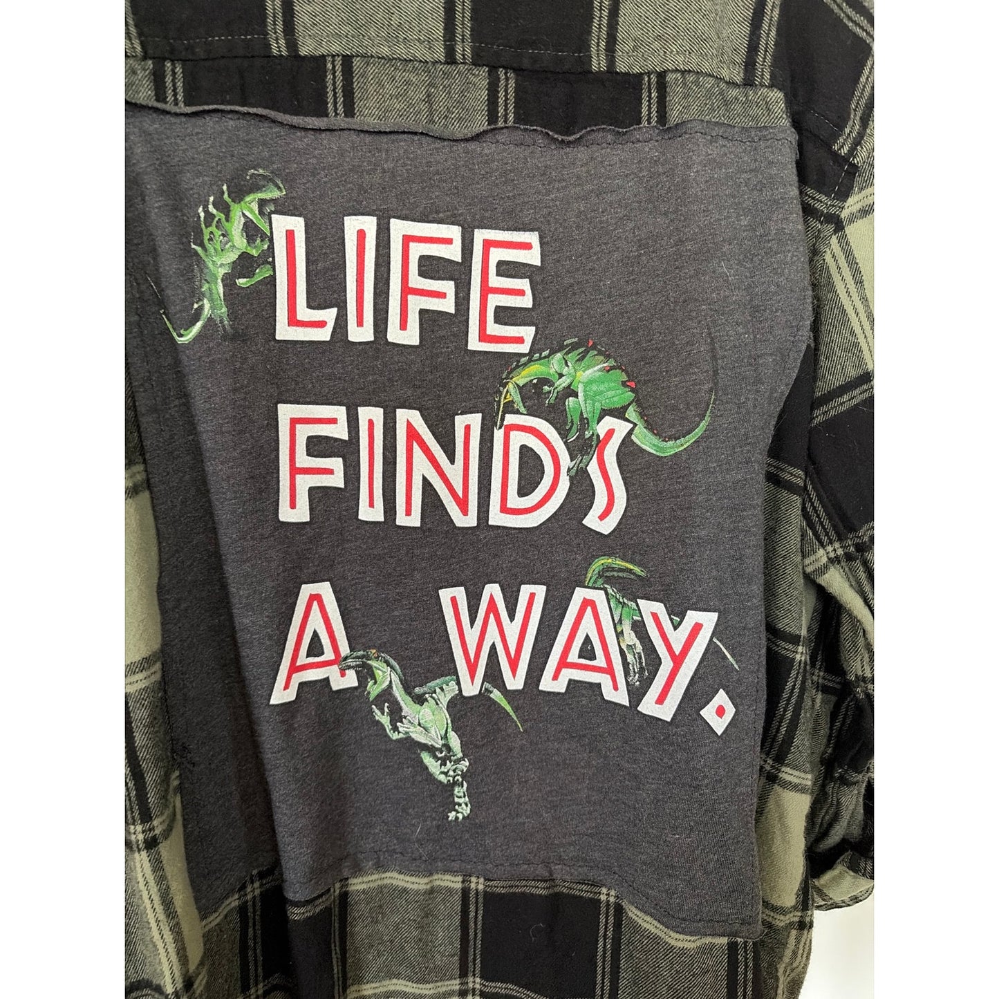 Dinosaur Life Finds a Way Upcycled Flannel Shirt Size Large