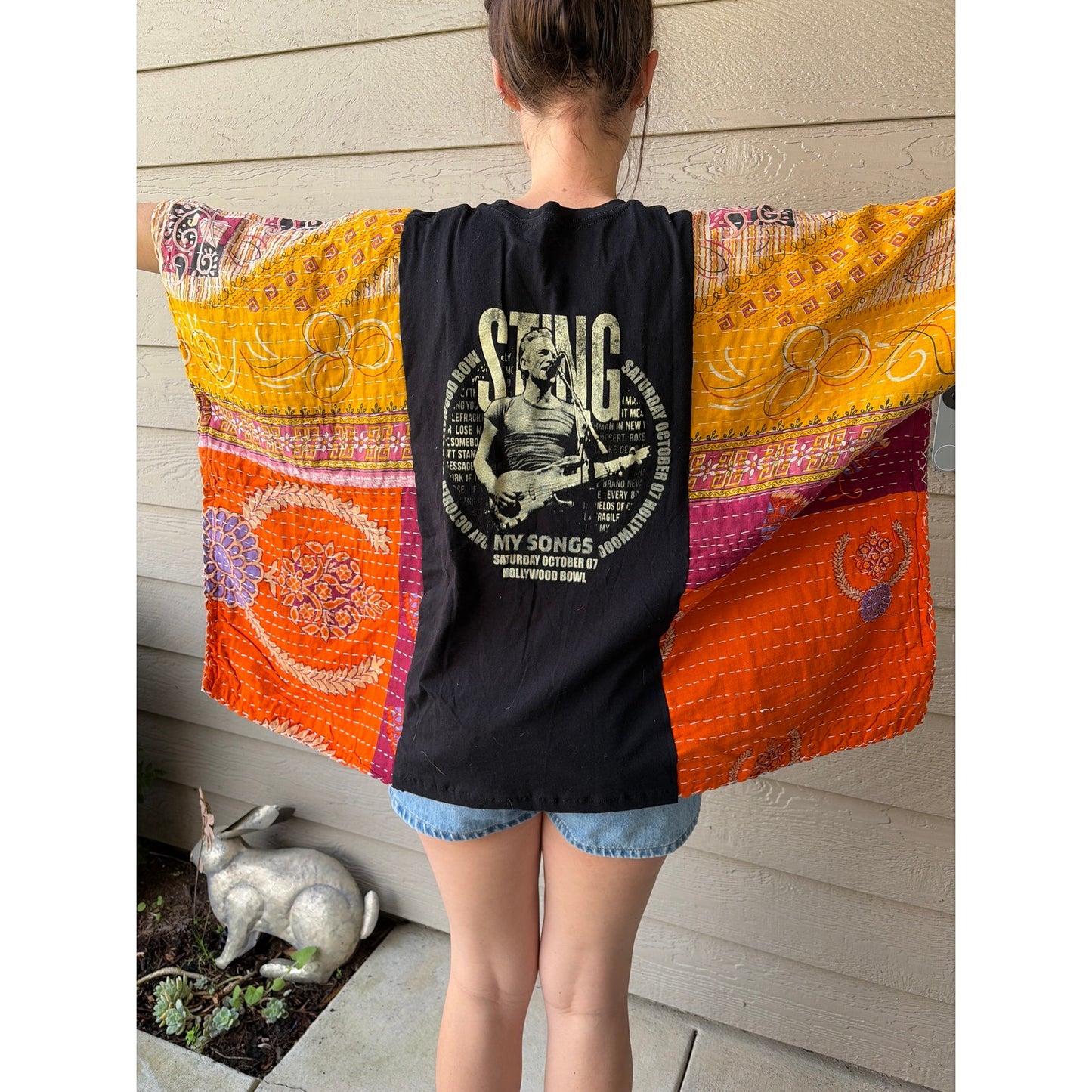 Sting Upcycled Kantha Tunic Top Shirt OS Handmade Bohemian Hippie