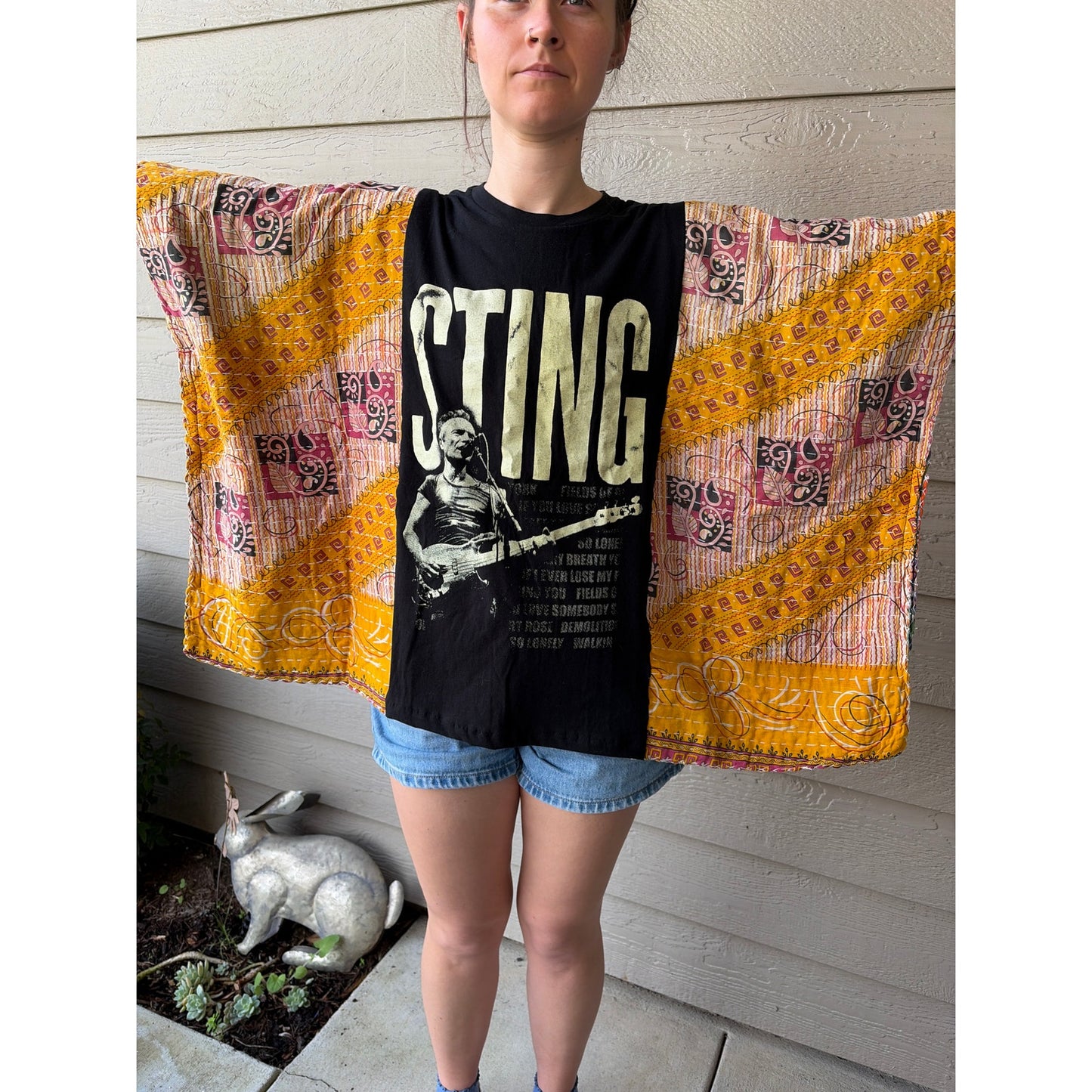 Sting Upcycled Kantha Tunic Top Shirt OS Handmade Bohemian Hippie