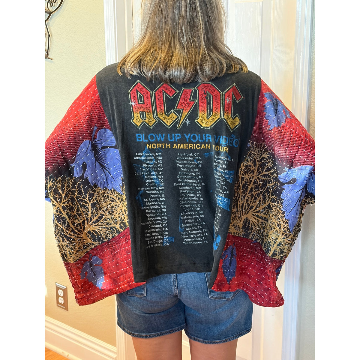 AC/DC ACDC Upcycled Kantha Tunic Top Shirt OS Handmade Boho