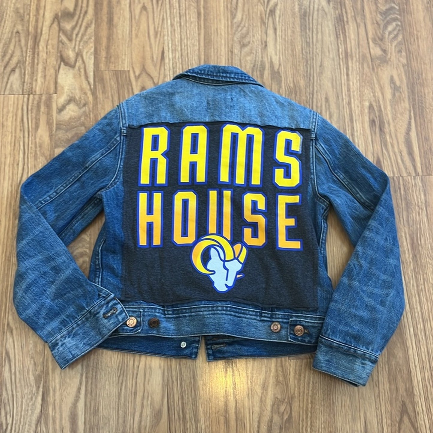 LA Rams House NFL Football Jean Jacket Denim upcycled Xsmall XS