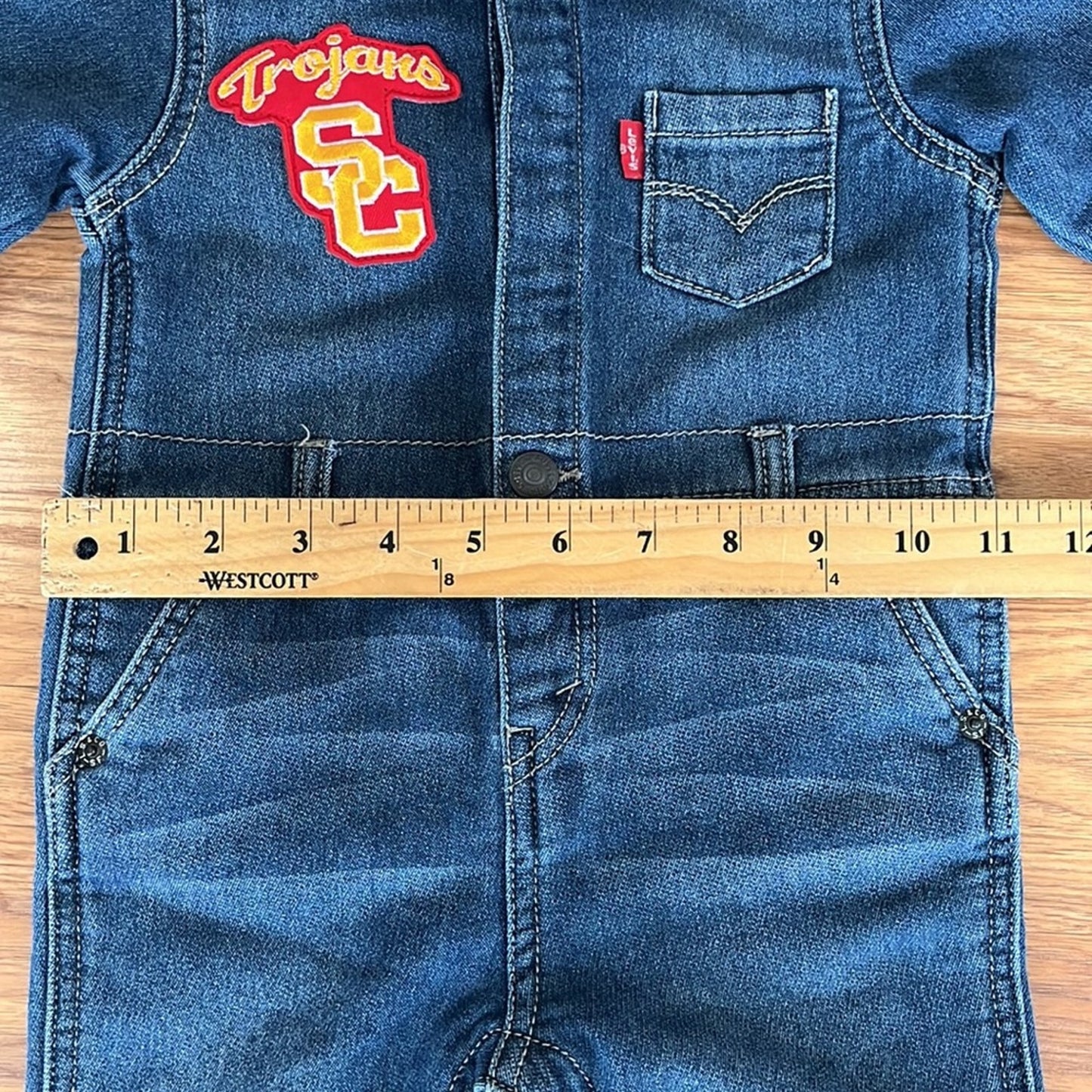 Levi's USC Trojans Denim Overall Upcycled one of a kind One Piece Size 6-9 M