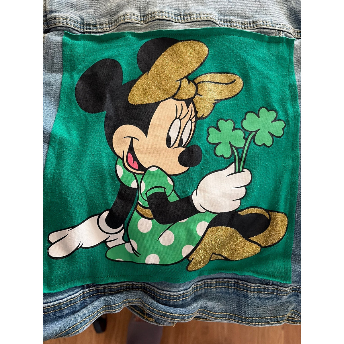Disney Minnie Mouse Upcycled Jean Jacket Size Medium (7/8)