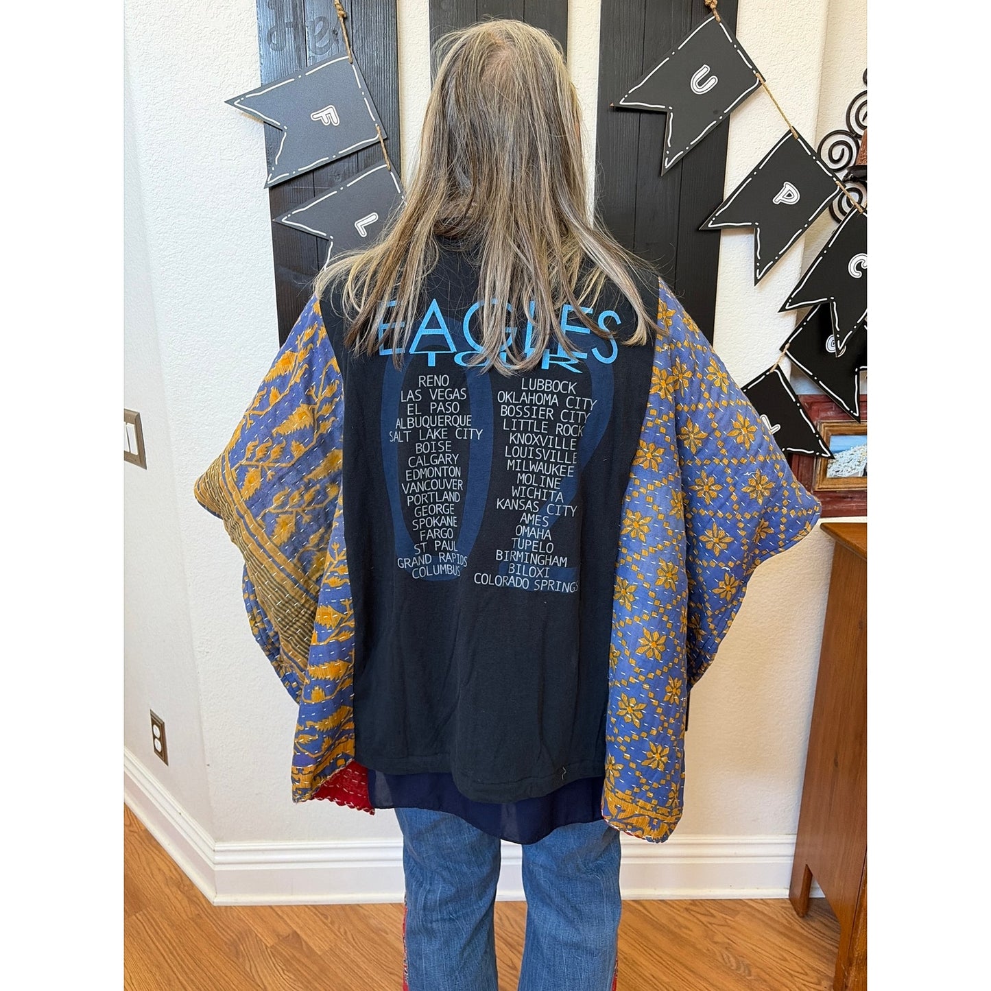 Eagles Upcycled Kantha Tunic Top Shirt OS Handmade Bohemian