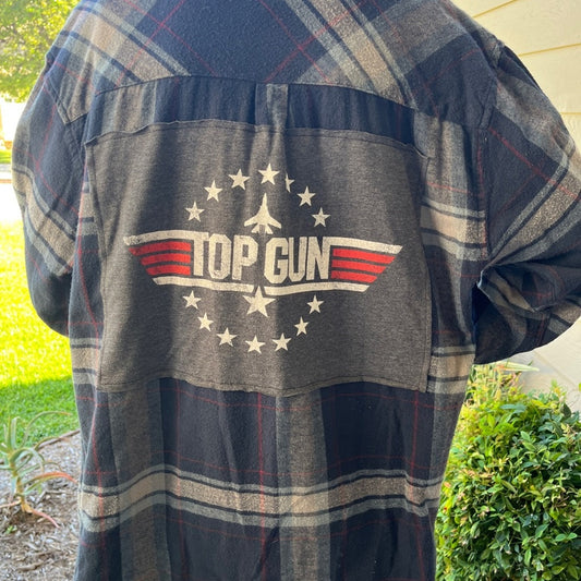 Top Gun Flannel Shirt upcycled one of a kind unisex Size XL