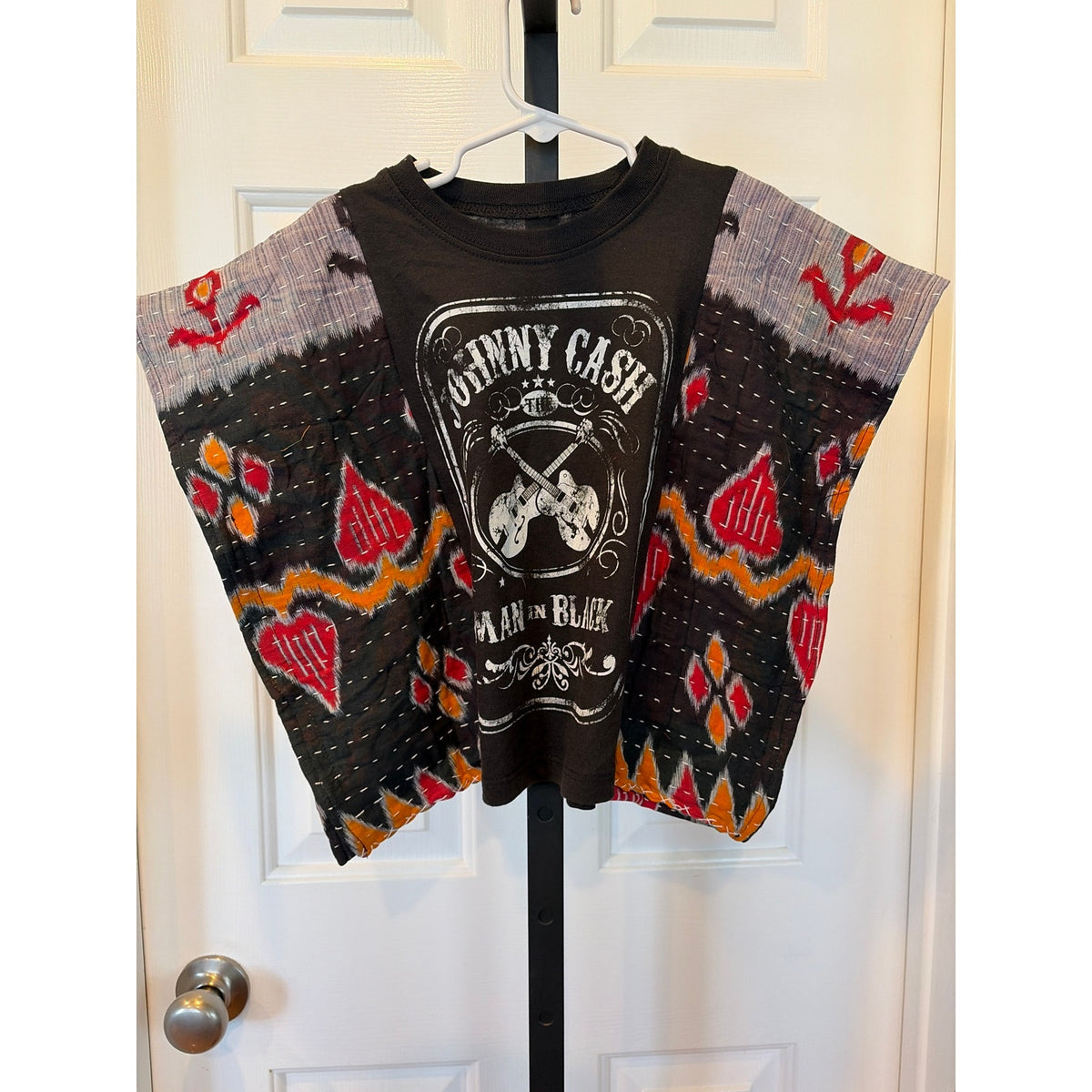 Johnny Cash Upcycled Kantha Tunic Top Shirt OS Handmade Boho
