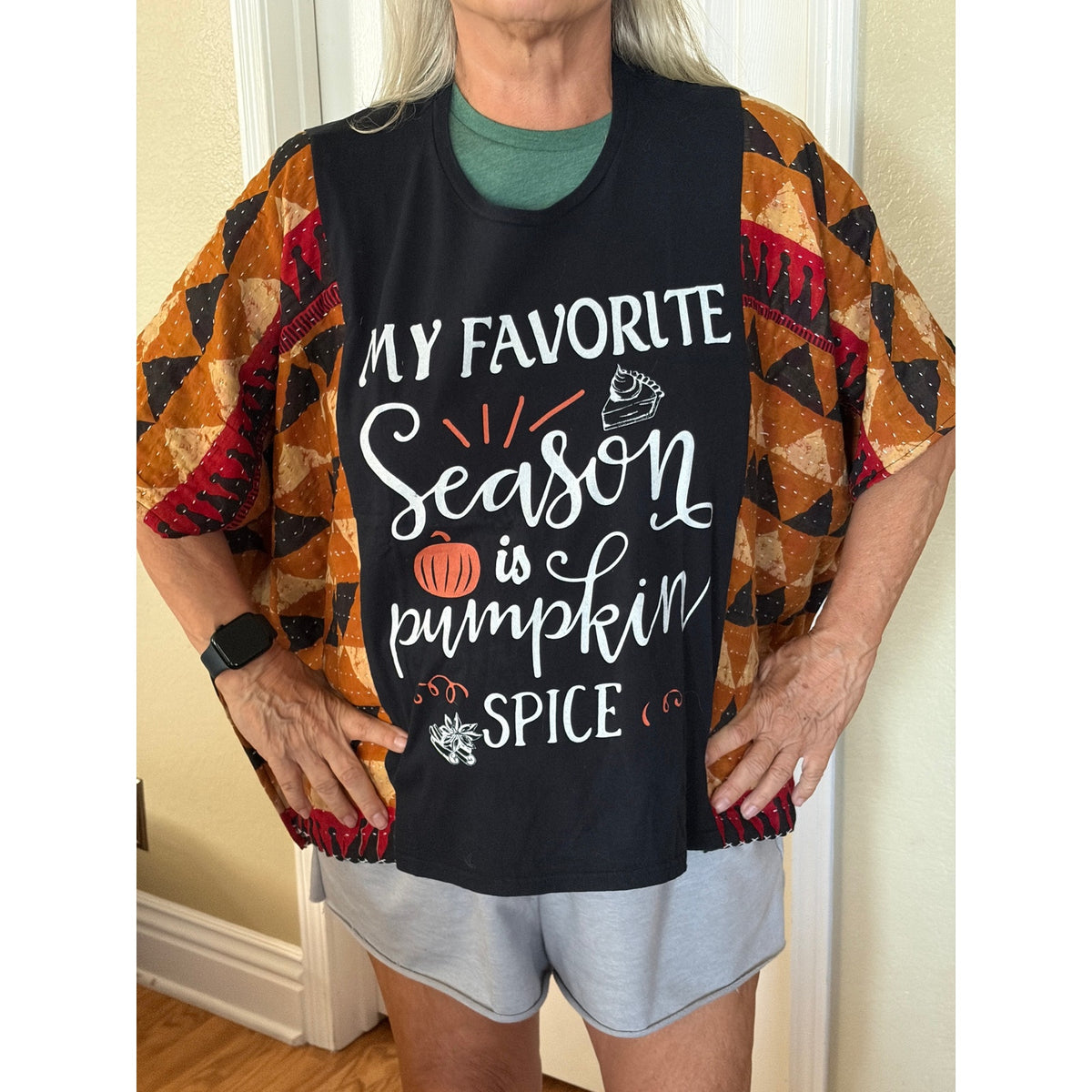 Pumpkin Spice Upcycled Kantha Tunic Top Shirt OS Boho